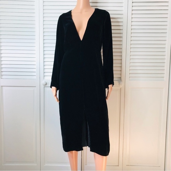 New FOR LOVE & LEMONS Collette Black Velvet Midi Dress Size Large - Picture 2 of 10